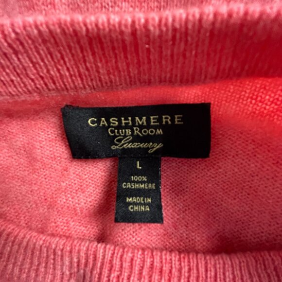 Club Room Luxury Cashmere Sweater Men Large Coral Crew Neck Long Sleeve Pullover - Picture 3 of 8